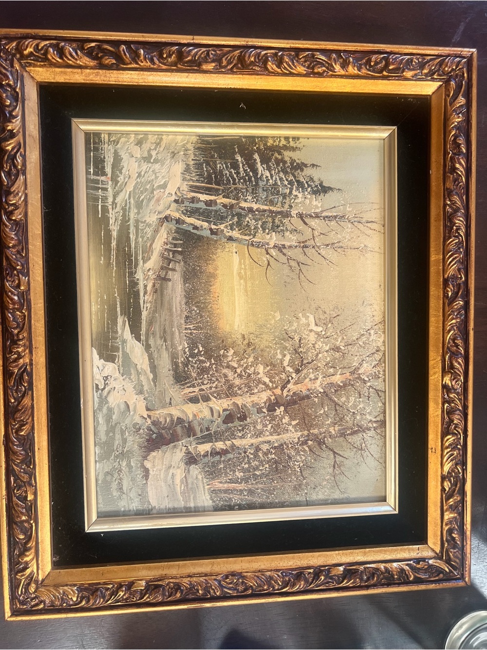Gold Framed Winter Landscape Wall Art - Unbranded